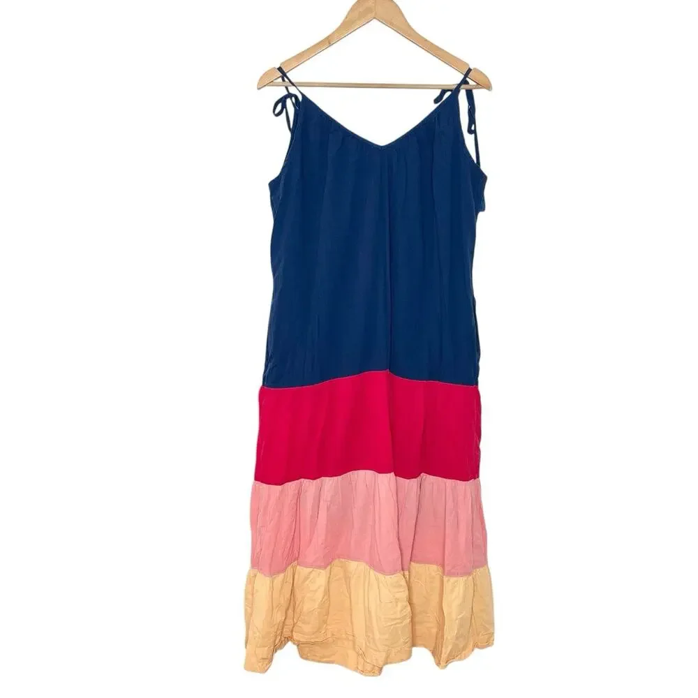 Old Navy Tiered Maxi Dress Colorblock Womens Size M Sundress Beach Vacation Cami